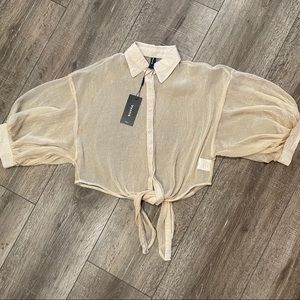 NWT Venti6 Vivian Shimmer Front Tie Button Up Top